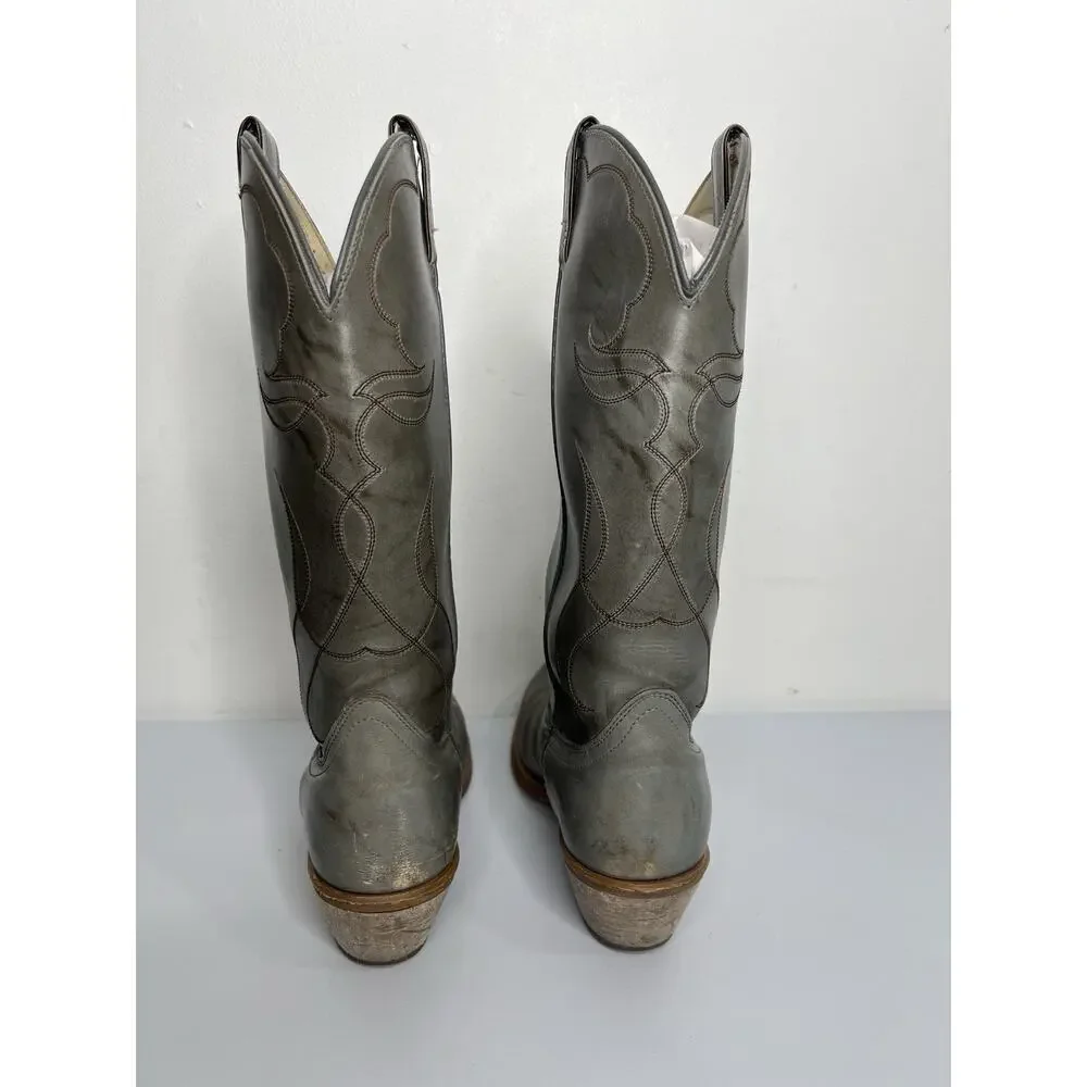 Vintage Acme Men's Gray Leather Western Cowboy Boot Men’s Size 9.5D